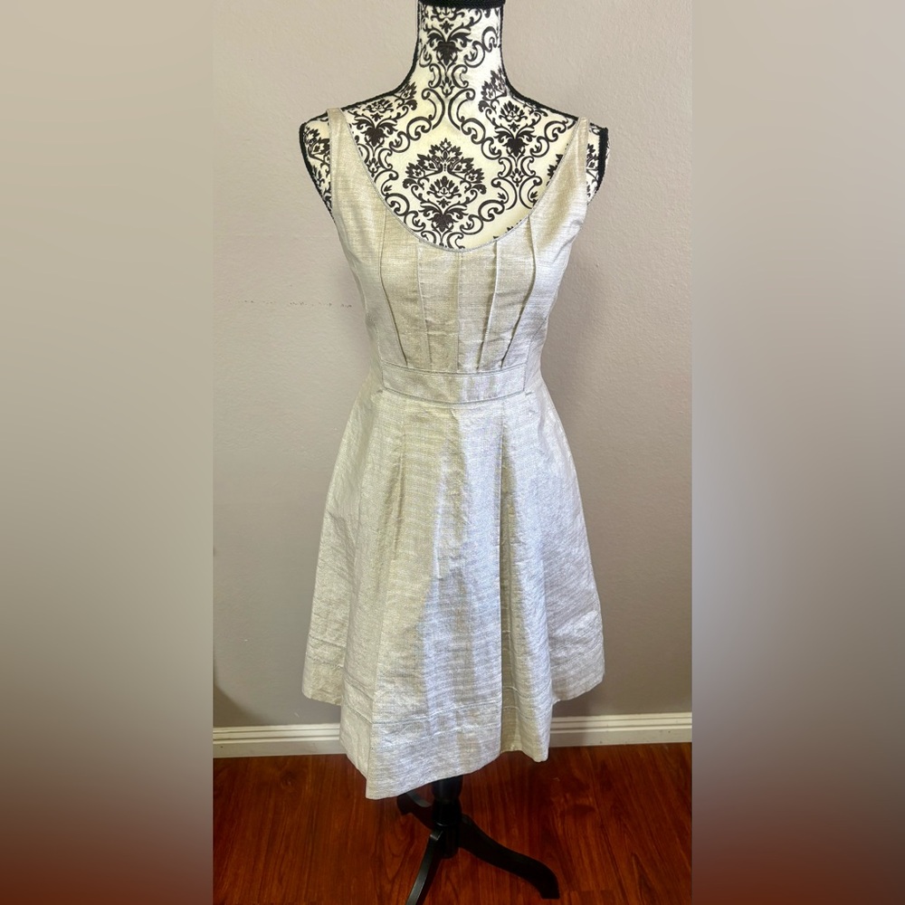 ZAC POSEN Metallic Linen and Silk Cocktail Mini Dress - Picture 3 of 8